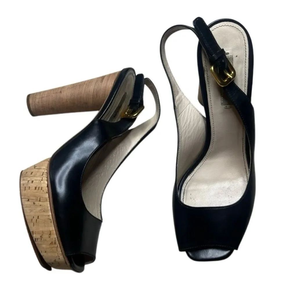 VINTAGE Unique Prada Black and Tan Platform Sling backs Size 38